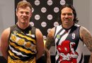 Kingborough captain Lachie Clifford and Lauderdale player/coach Allen Christensen model their team’s jumpers