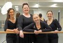 Owner Felicity Ryan with contemporary dance teacher Johanna Roff, baby steps ballet teacher Kitty Rayner and ballet teacher Catharine Allen in a dance studio.