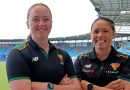 Under 19 Tasmanian Tigers Women’s player Shelby Leonard and head coach Natalie Schilov at Blundstone Arena.